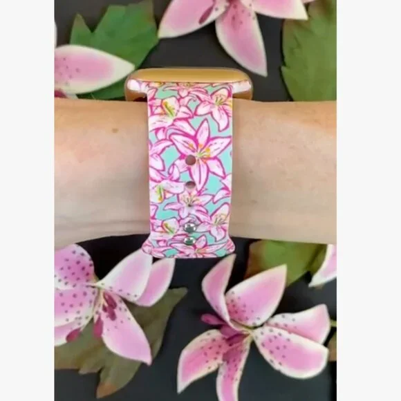 Flowers Silicone Watch Band Compatible with Apple Watch